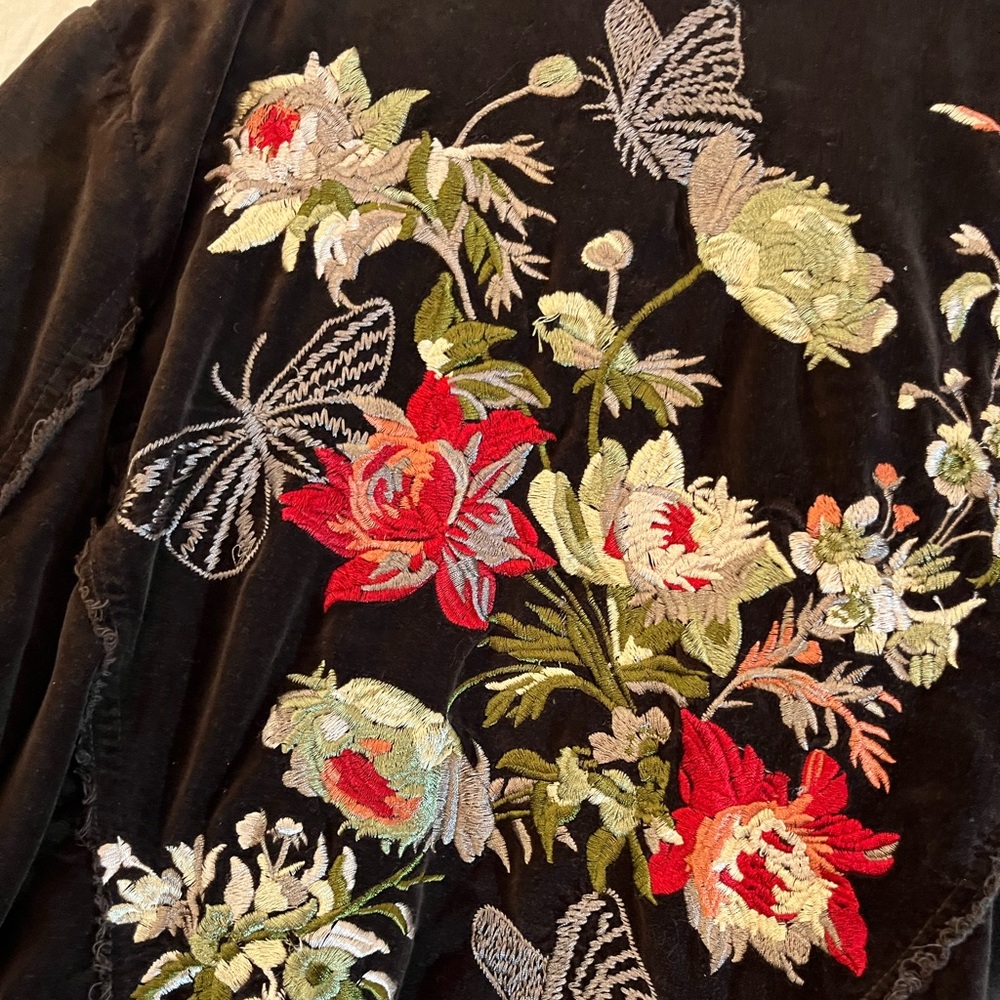 JOHNNY WAS velvet jacket blazer brown floral butterfly embroidered M medium - Picture 7 of 16